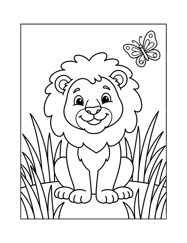 Friendly Lion animal coloring page - free printable
