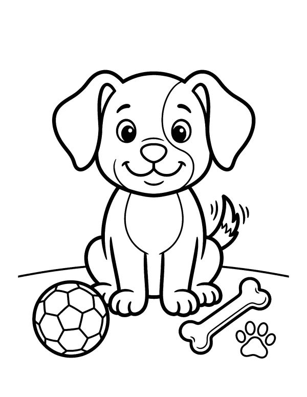 Happy Puppy animal coloring page - free printable