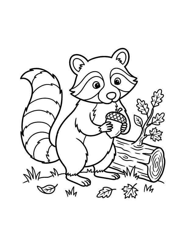 Curious Raccoon animal coloring page - free printable