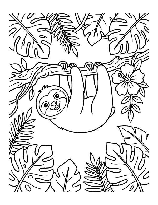 Smiling Sloth animal coloring page - free printable