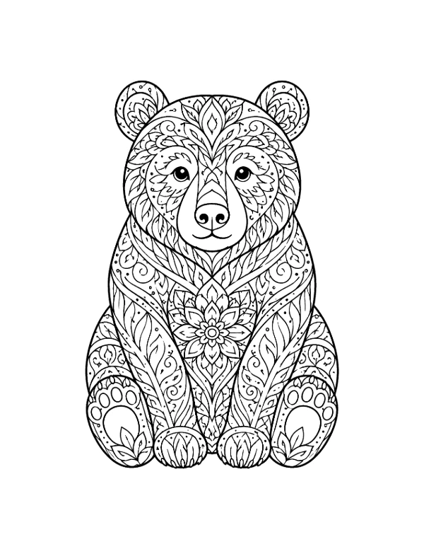 Bear mandala coloring page printable