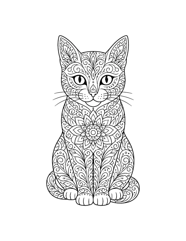 Cat mandala coloring page printable