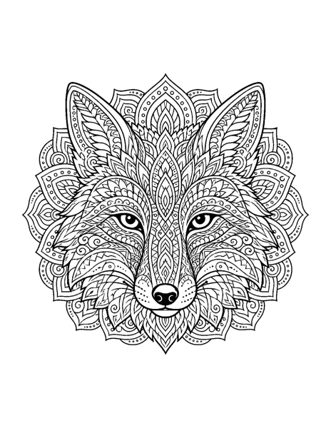 Fox mandala coloring page printable
