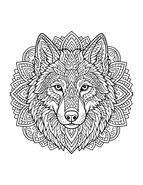 Wolf mandala coloring page printable