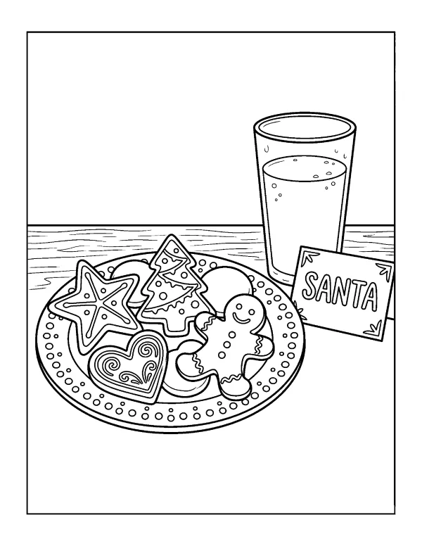 Cookies and Milk Christmas coloring page - free printable
