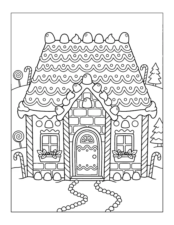 Gingerbread House Christmas coloring page - free printable
