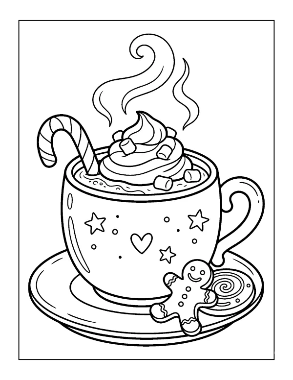 Hot Cocoa Christmas coloring page - free printable