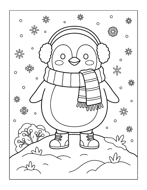 Penguin Christmas coloring page - free printable