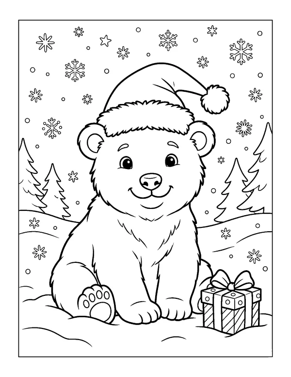 Polar Bear Christmas coloring page - free printable