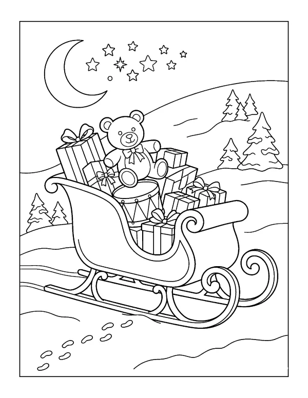 Santa's Sleigh Christmas coloring page - free printable