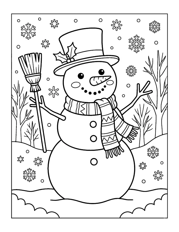 Snowman Christmas coloring page - free printable