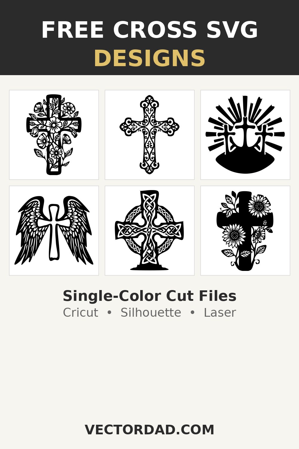 Free cross SVG designs Pinterest pin - single-color cross cut files for Cricut, Silhouette and laser from VectorDad