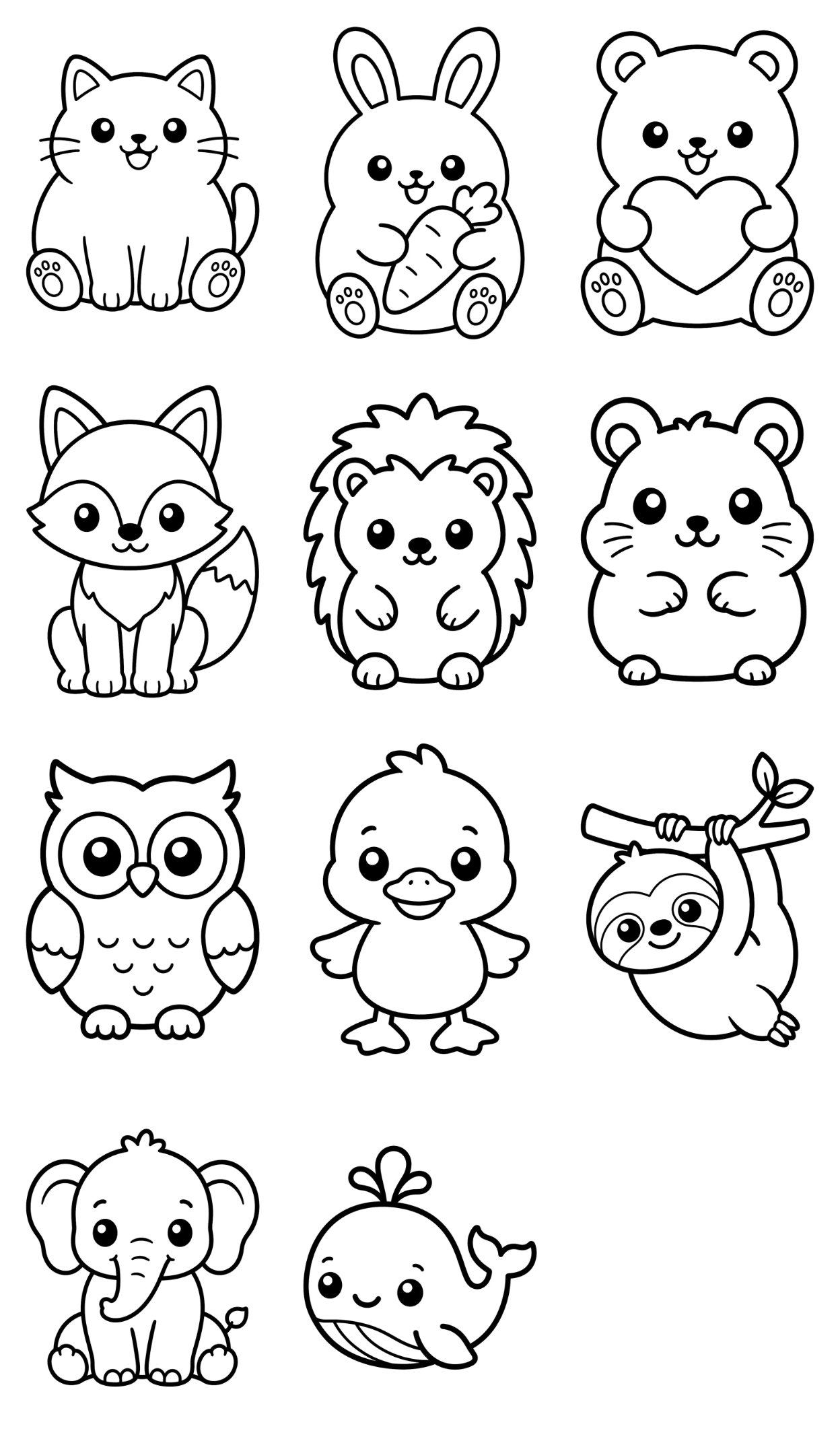 Cute animals bold and easy coloring pages printable
