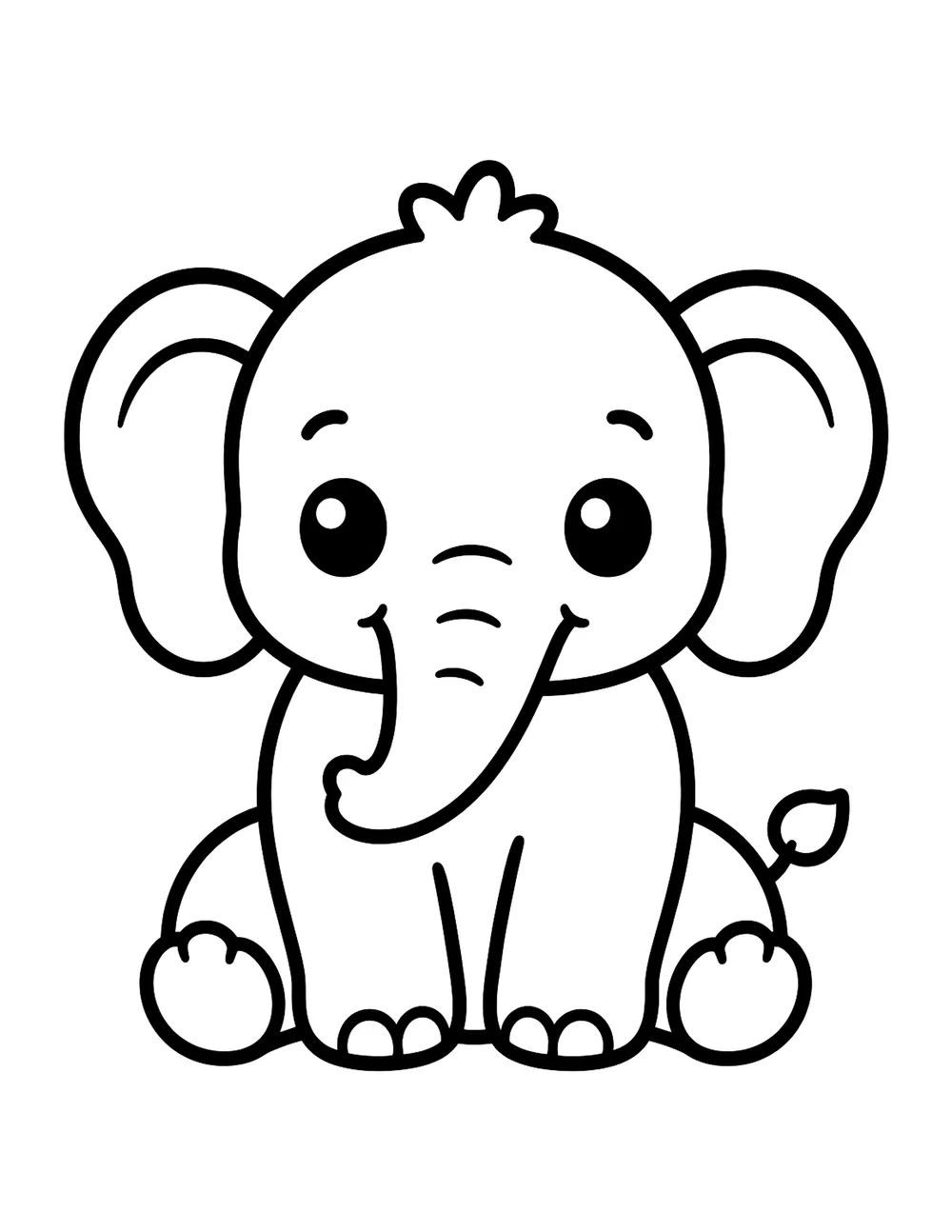 Cute elephant bold and easy coloring page printable