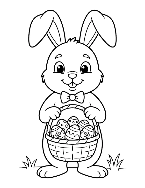 Bunny with Basket Easter coloring page - free printable