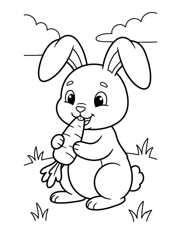 Bunny with Carrot Easter coloring page - free printable