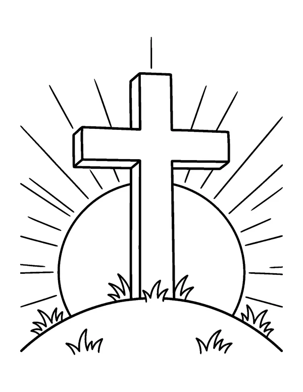Easter Cross at Sunrise Easter coloring page - free printable