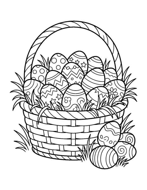 Basket of Easter Eggs Easter coloring page - free printable