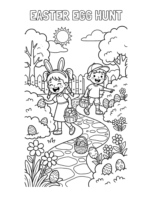 Easter Egg Hunt Easter coloring page - free printable