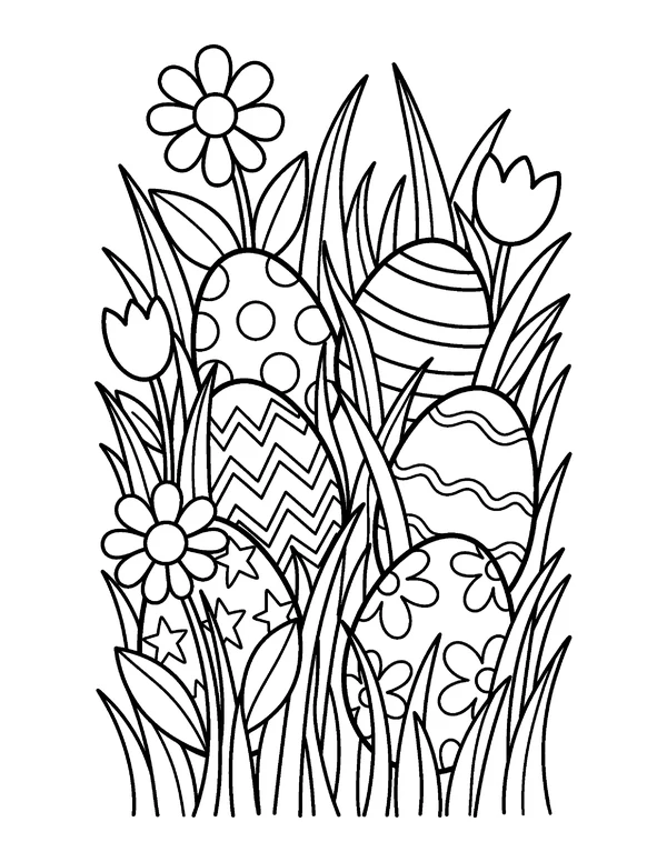 Eggs in the Grass Easter coloring page - free printable