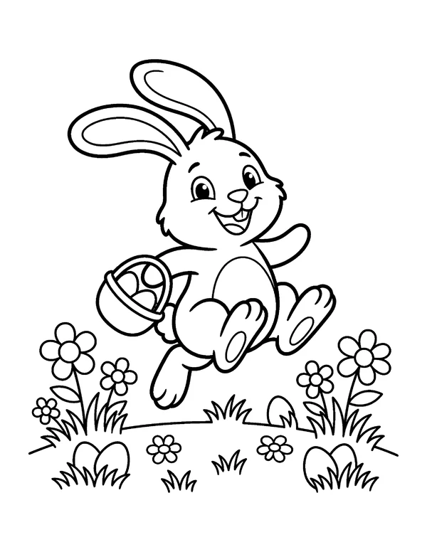 Hopping Bunny Easter coloring page - free printable