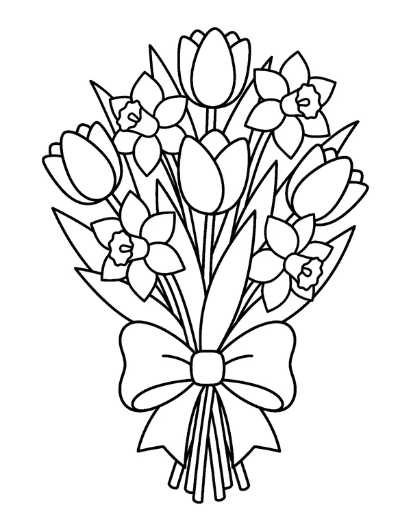 Spring Flower Bouquet Easter coloring page - free printable