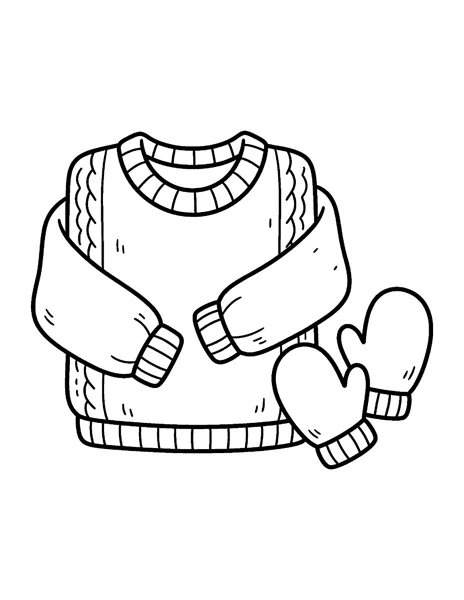 Cozy Sweater and Mittens fall coloring page - free printable