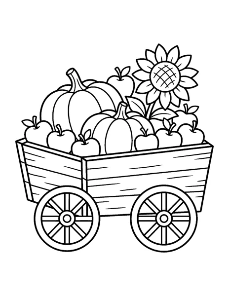 Harvest Wagon fall coloring page - free printable