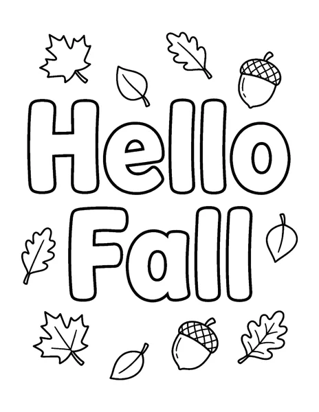 Hello Fall fall coloring page - free printable