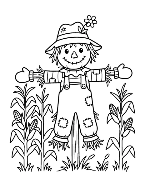 Scarecrow fall coloring page - free printable