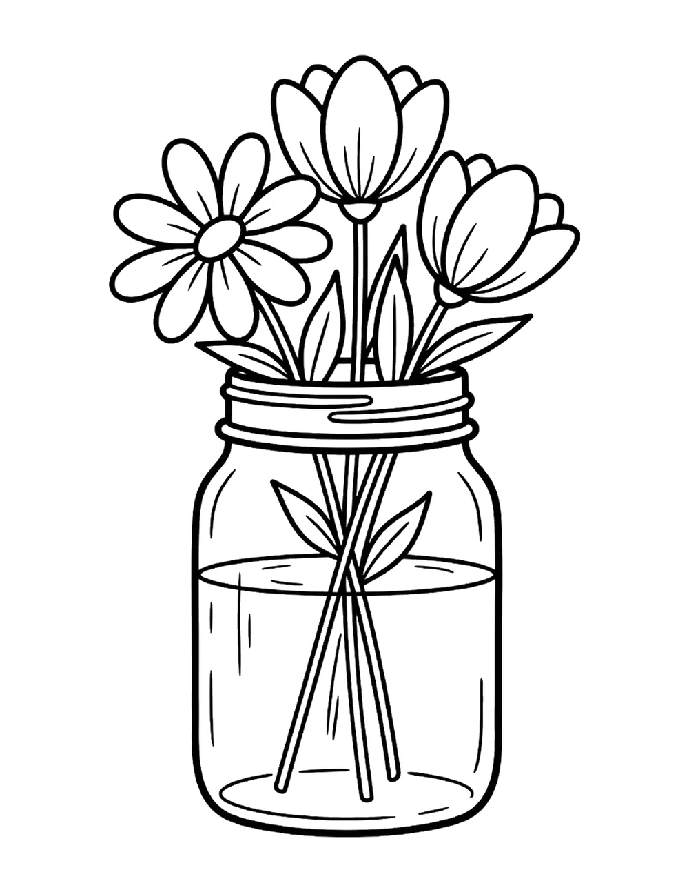 Mason Jar Bouquet bold and easy coloring page printable