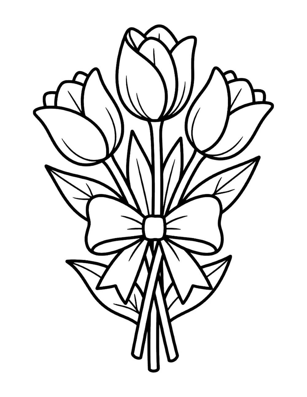 Tulip Bouquet bold and easy coloring page printable