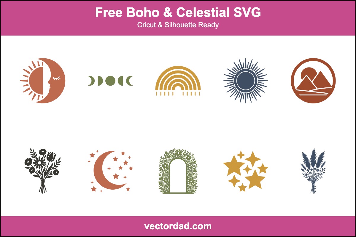Free Boho & Celestial SVG designs for Cricut and Silhouette