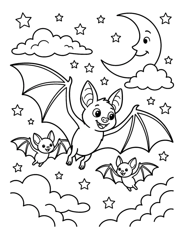 Bat Family Halloween coloring page - free printable