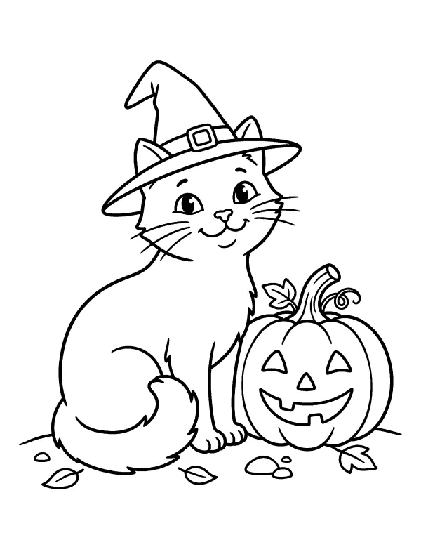 Black Cat Halloween coloring page - free printable