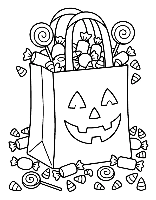 Trick-or-Treat Candy Bag Halloween coloring page - free printable