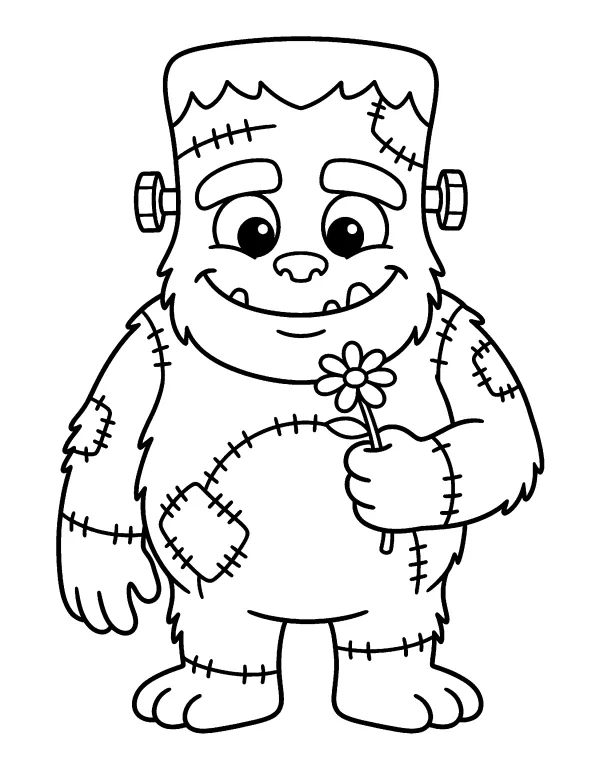 Friendly Stitched Monster Halloween coloring page - free printable