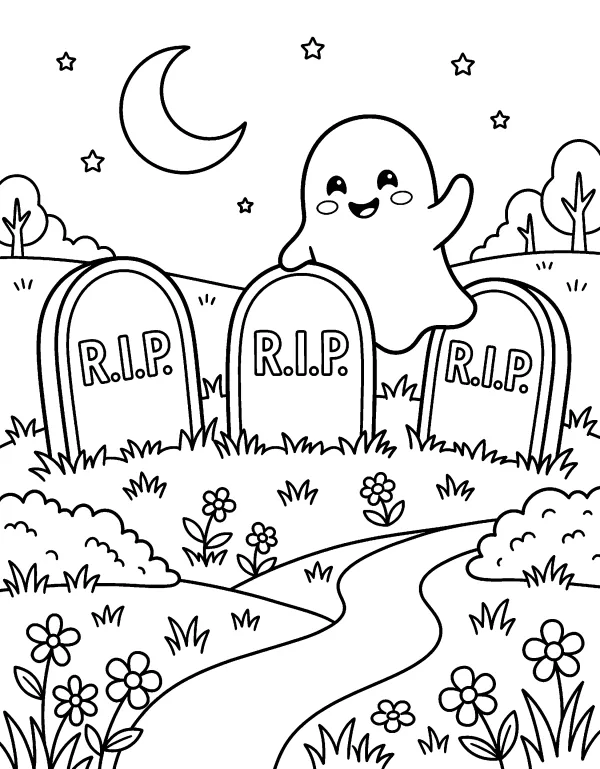 Friendly Graveyard Halloween coloring page - free printable