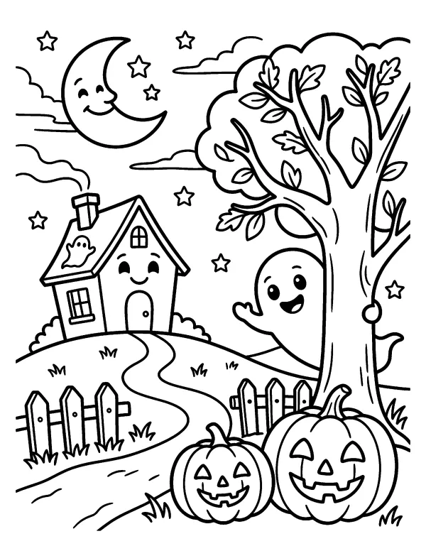 Halloween Night Scene Halloween coloring page - free printable