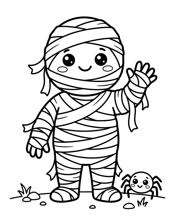 Cute Mummy Halloween coloring page - free printable