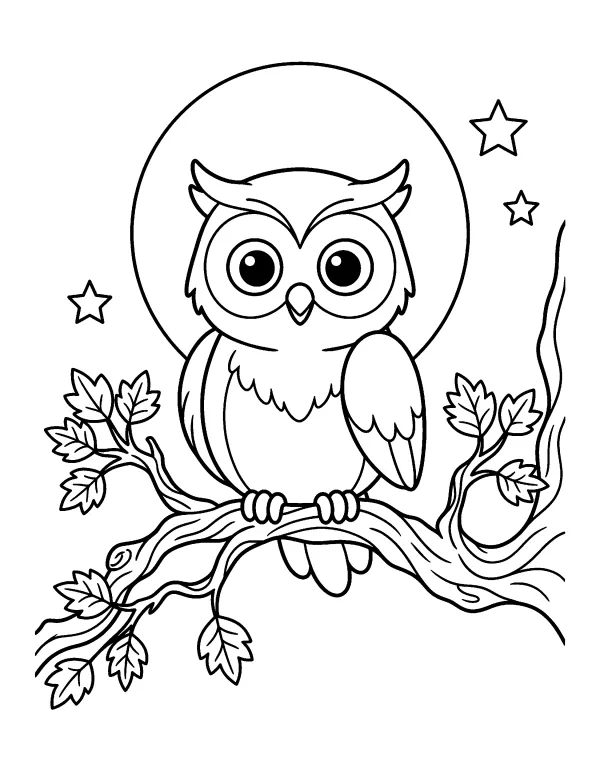 Owl on a Branch Halloween coloring page - free printable