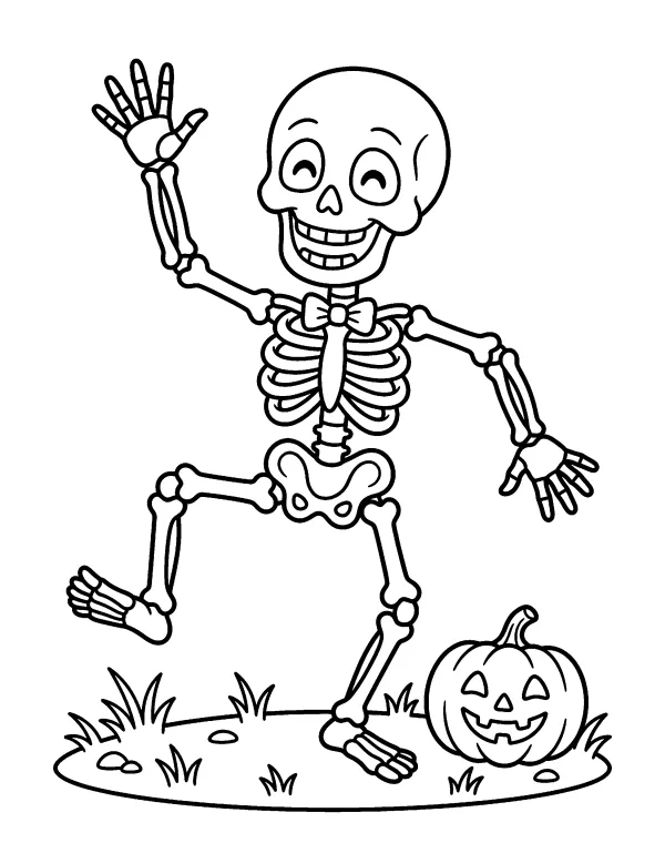 Happy Skeleton Halloween coloring page - free printable