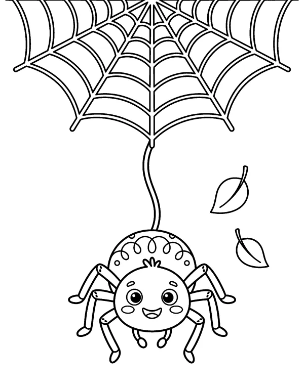Spider and Web Halloween coloring page - free printable