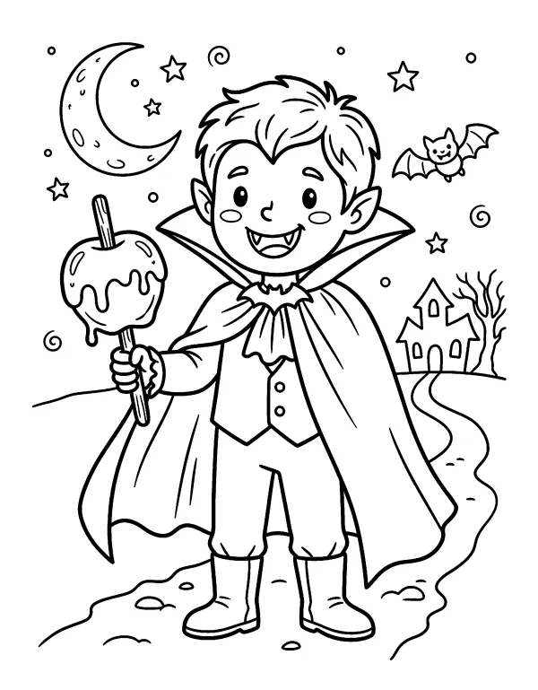Little Vampire Halloween coloring page - free printable