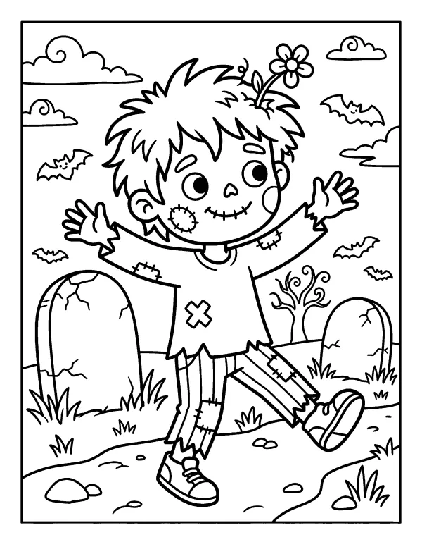 Friendly Zombie Halloween coloring page - free printable