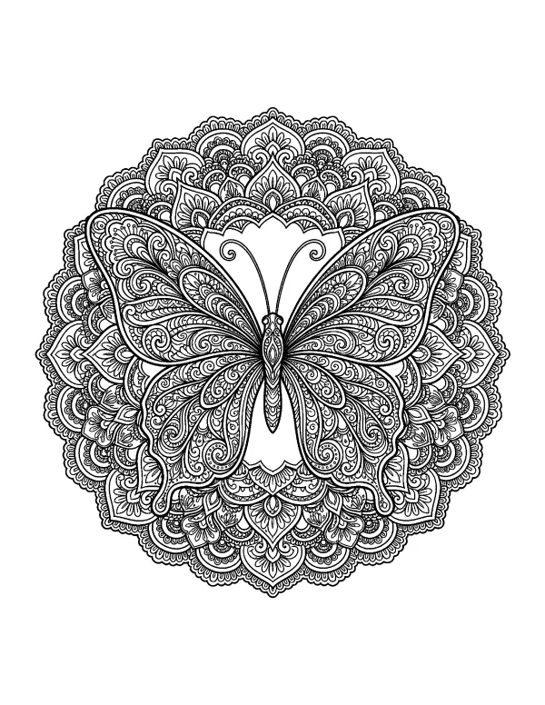 Butterfly mandala coloring page - free printable