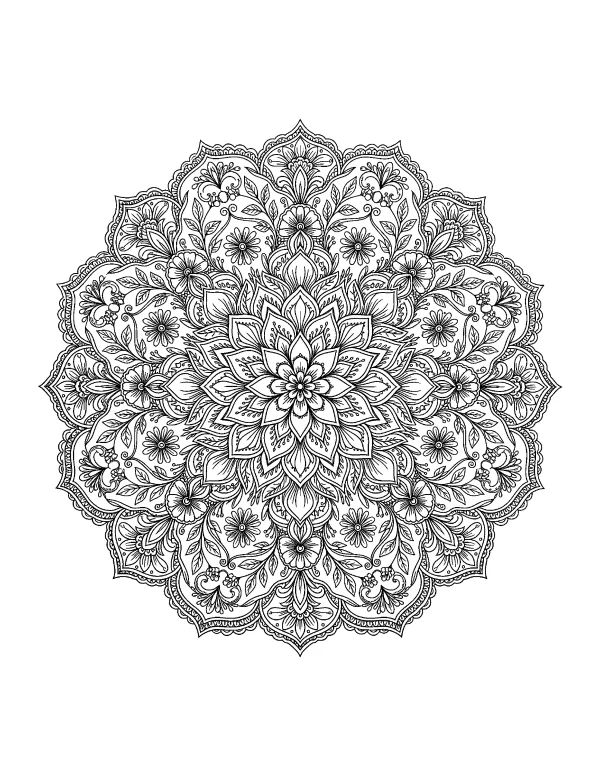 Floral mandala coloring page - free printable