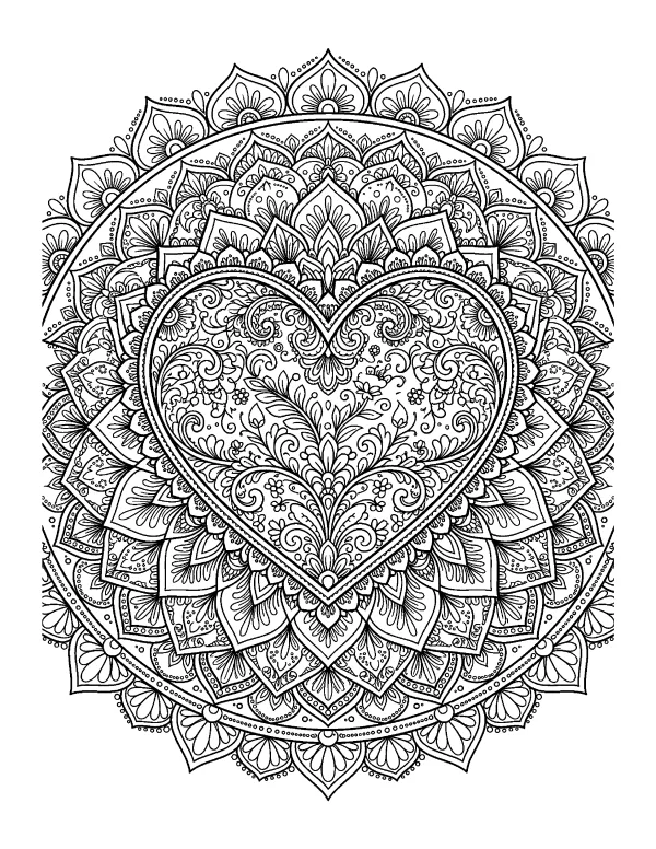 Heart mandala coloring page - free printable
