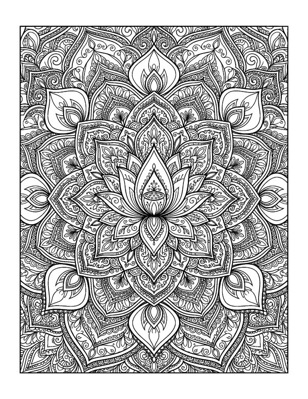 Lotus mandala coloring page - free printable
