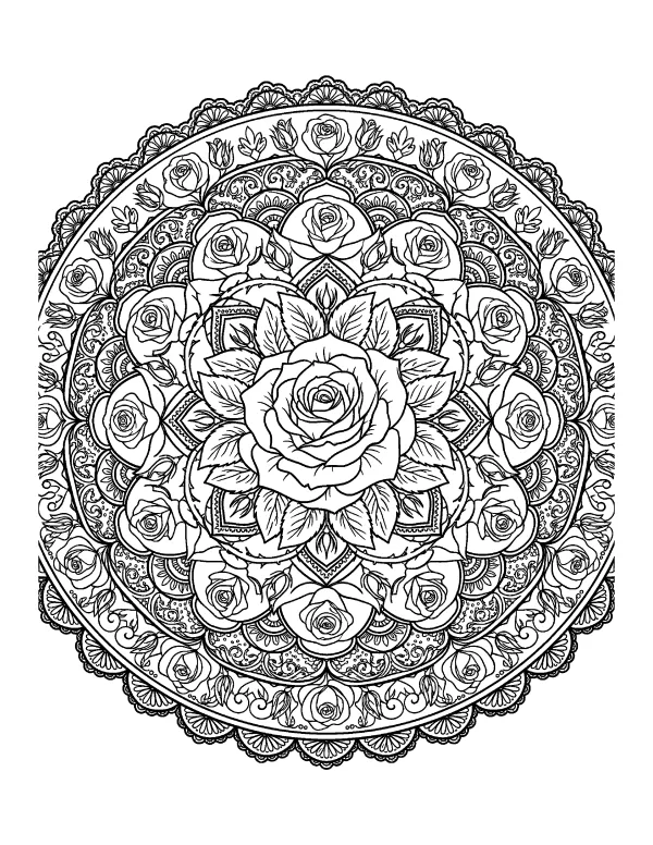 Rose mandala coloring page - free printable